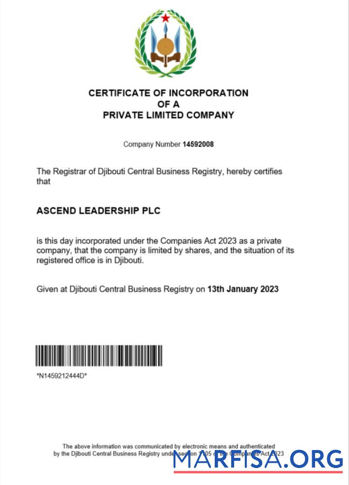Downloadable Djibouti certificate of registration Word and PDF template